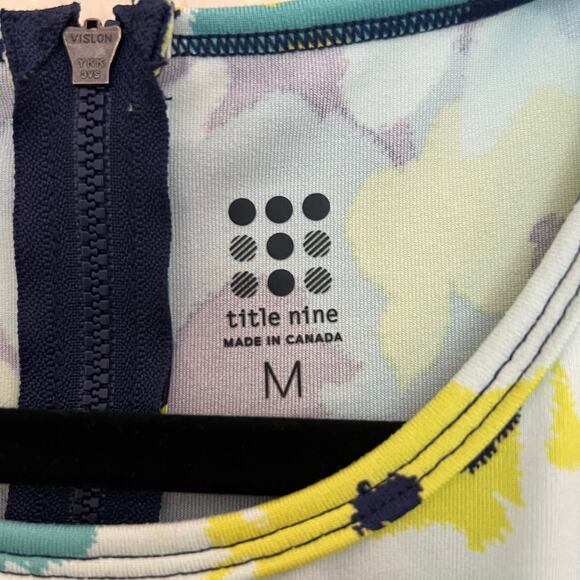 Title Nine Floral Athletic Dress Blue Green Yellow Sleeveless Zip Back Pockets - Picture 5 of 12